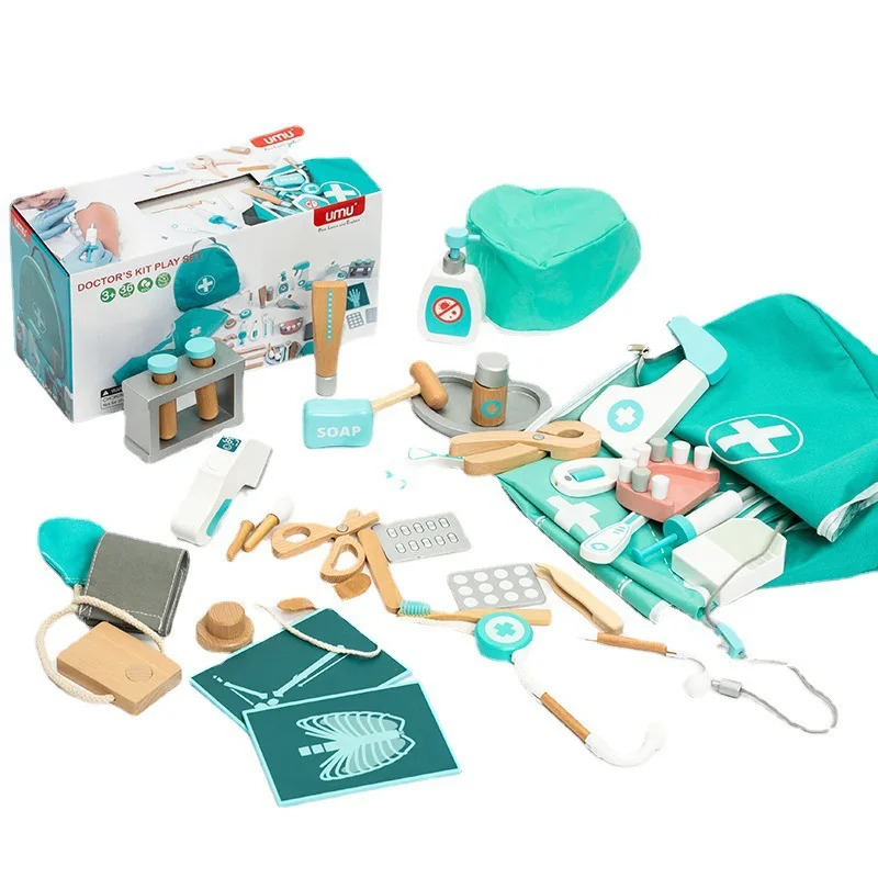 Wooden Doctor Kit Play Set 25 Toy Pieces  Doctor Role Play Set, Doctor Kit For Toddlers And Kids Ages 3+