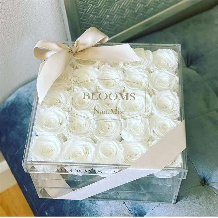 Wholesale Preserved Bouquet Box Clear Acrylic Flower Box with Lid for Florist Supplier