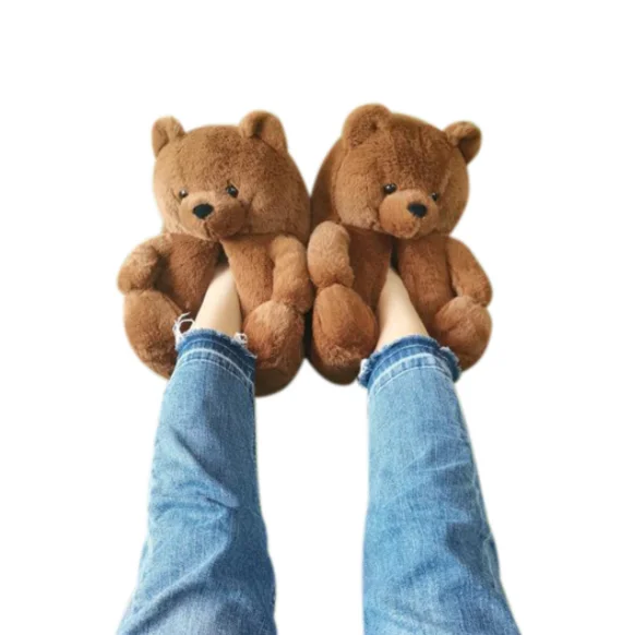 Hot sales kids winter slippers boy and girls home warm plush fluffy kid slippers teddi bear slippers for women girls