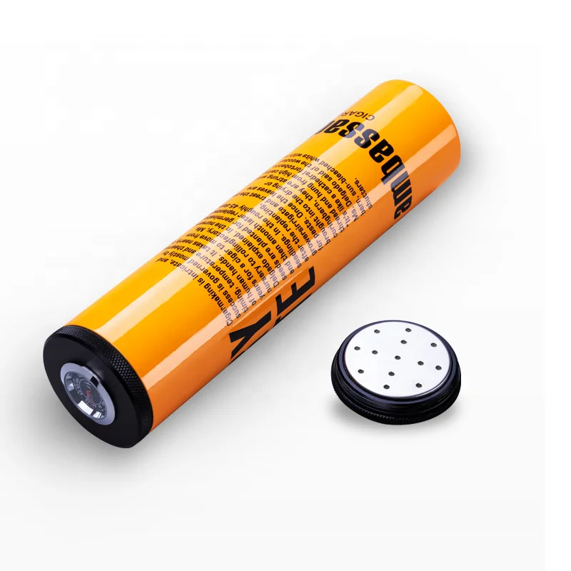 JF-030 D5*H20cm 230g JIFENG Manufacturer 3-4 Cigars Travel Aluminium Metal Cigar Storage Tube with Hygrameter and Humidifier