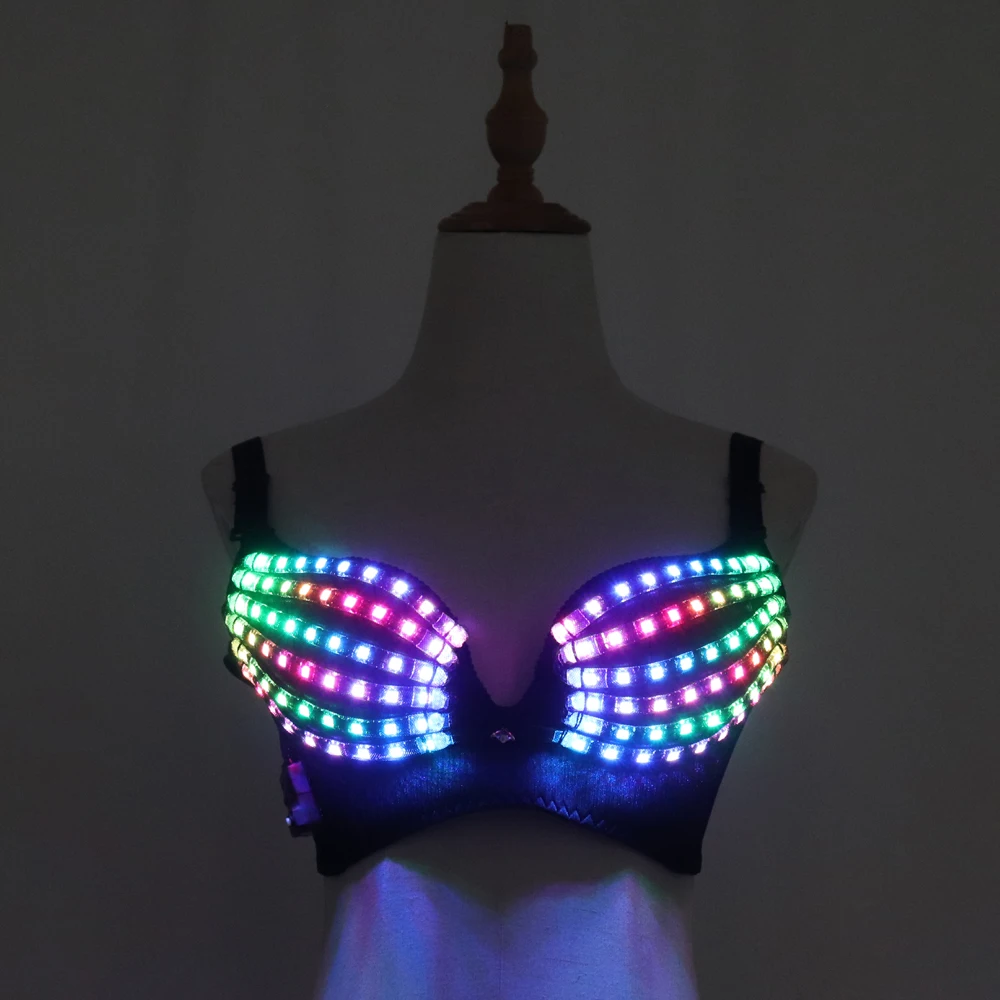 Full Color Pixel LED Bra DJ Club Luminous Underwear Led Costume Party Dress Dancing Belly Dance Wear Fancy Party Dress