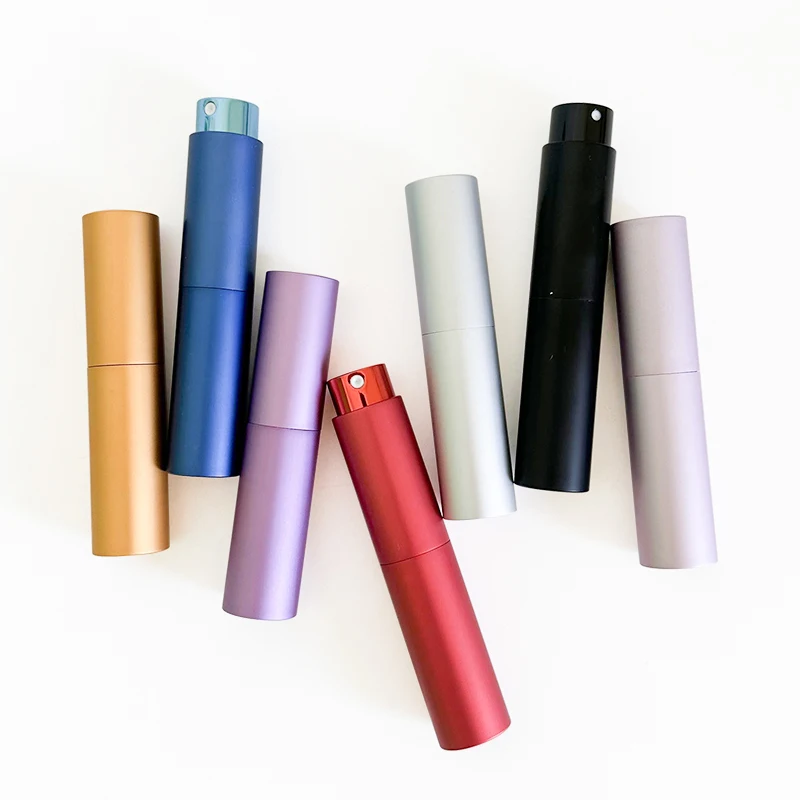 Colorful twisted aluminum metal mist bottles empty refill 10 ml rotated fragrance glass atomizers