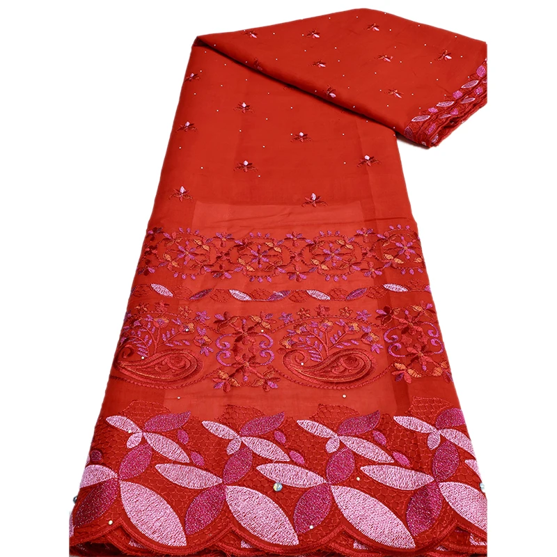 NI.AI New Design Floral Lace Embroidered Cotton Voile Lace 100% Cotton Lace Yellow Cotton Fabric With Rhinestone