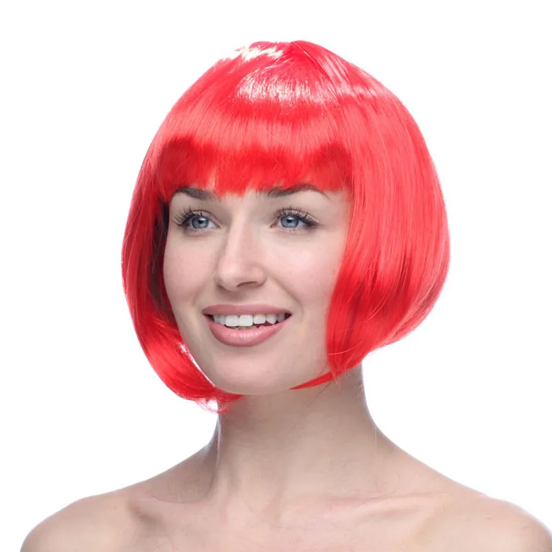 Good Omens Cosplay Short Straight BOB wig Synthetic Party wigs Cheap Colorful Toupee Halloween Clown Hair