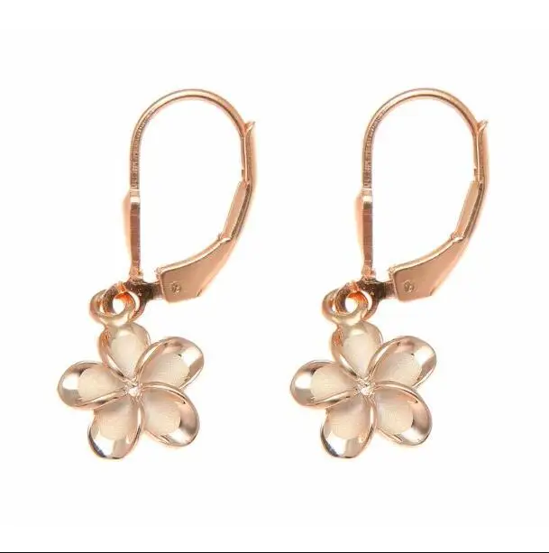 Size 6MM to 25MM 14K Gold plated Solid Silver Plumeria Jewelry Hawaiian Fancy Plumeria Flower France Hook Earring