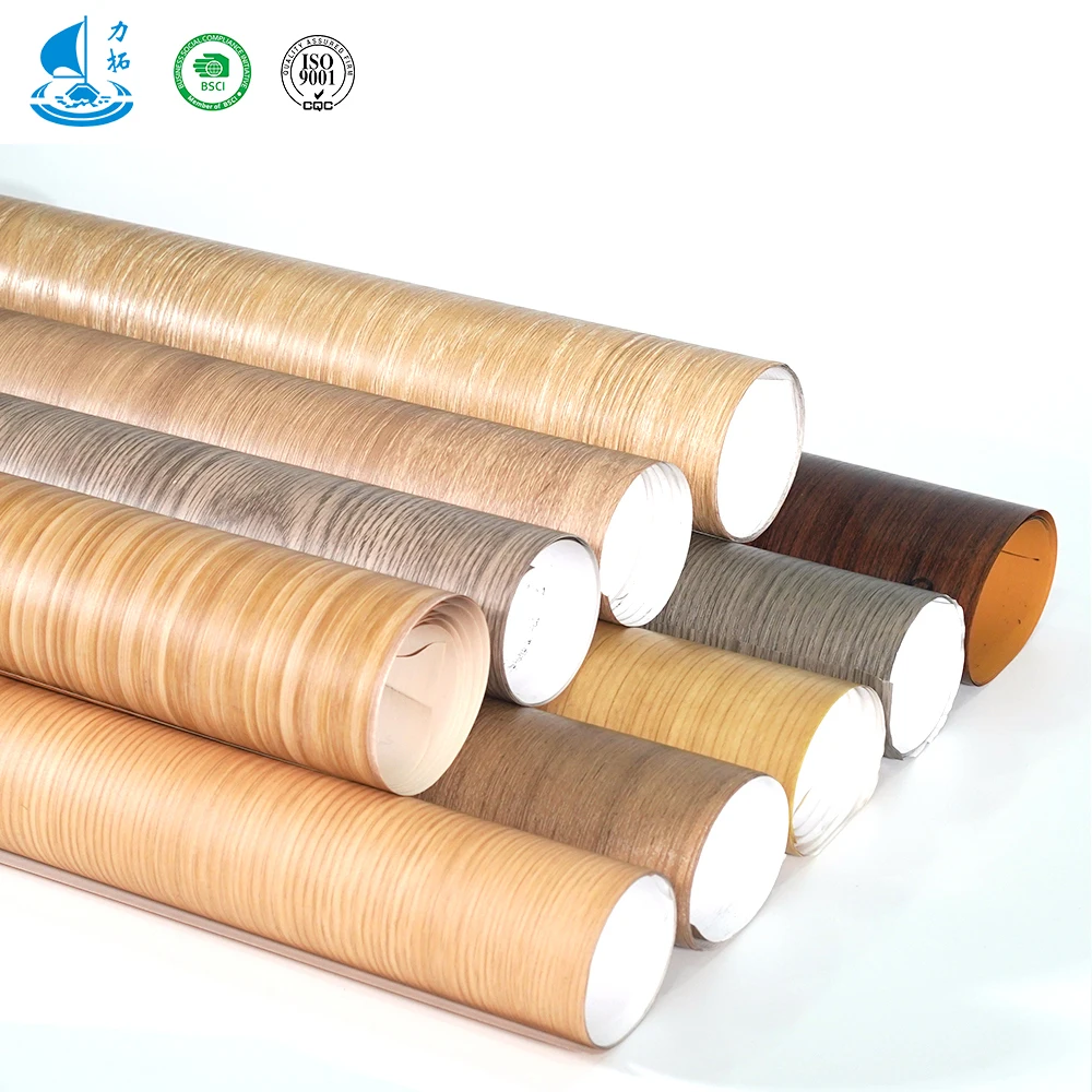 LITUO decorative wood grain pvc film for kitchen furniture cabinet vinyl wrap pvc decor film for vinyl flooring