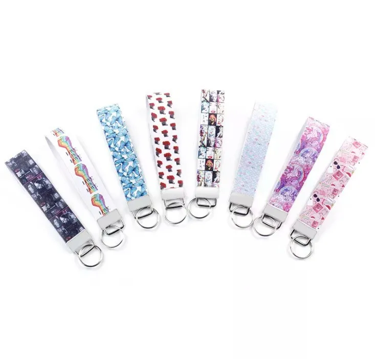 wholesale bad bunny self defense Keychain Set Custom print Luxury Pom Pom wristlet leather Keychain