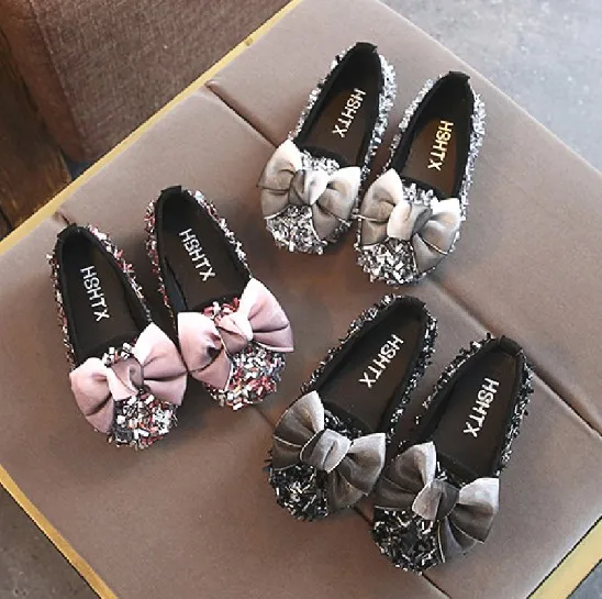 
Children Girl Princess Dress Shoes Shining Bow Design for Spring Autumn Season 