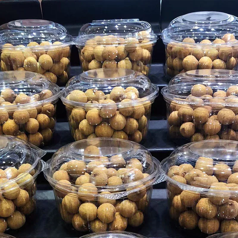 24oz 48oz Disposable Round Fruit Box Transparent Salad Bowl High-grade Plastic Fruit Container With Lid With Hole Non-hole