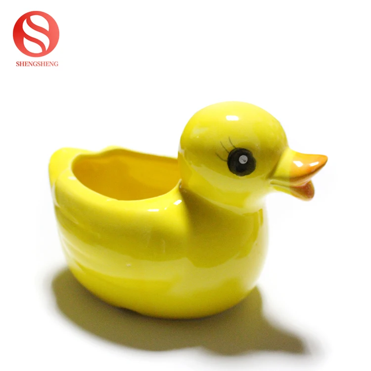 Custom animal shaped plant pot yellow cute duck ceramic flower pot with tray small planter pot for garden decor