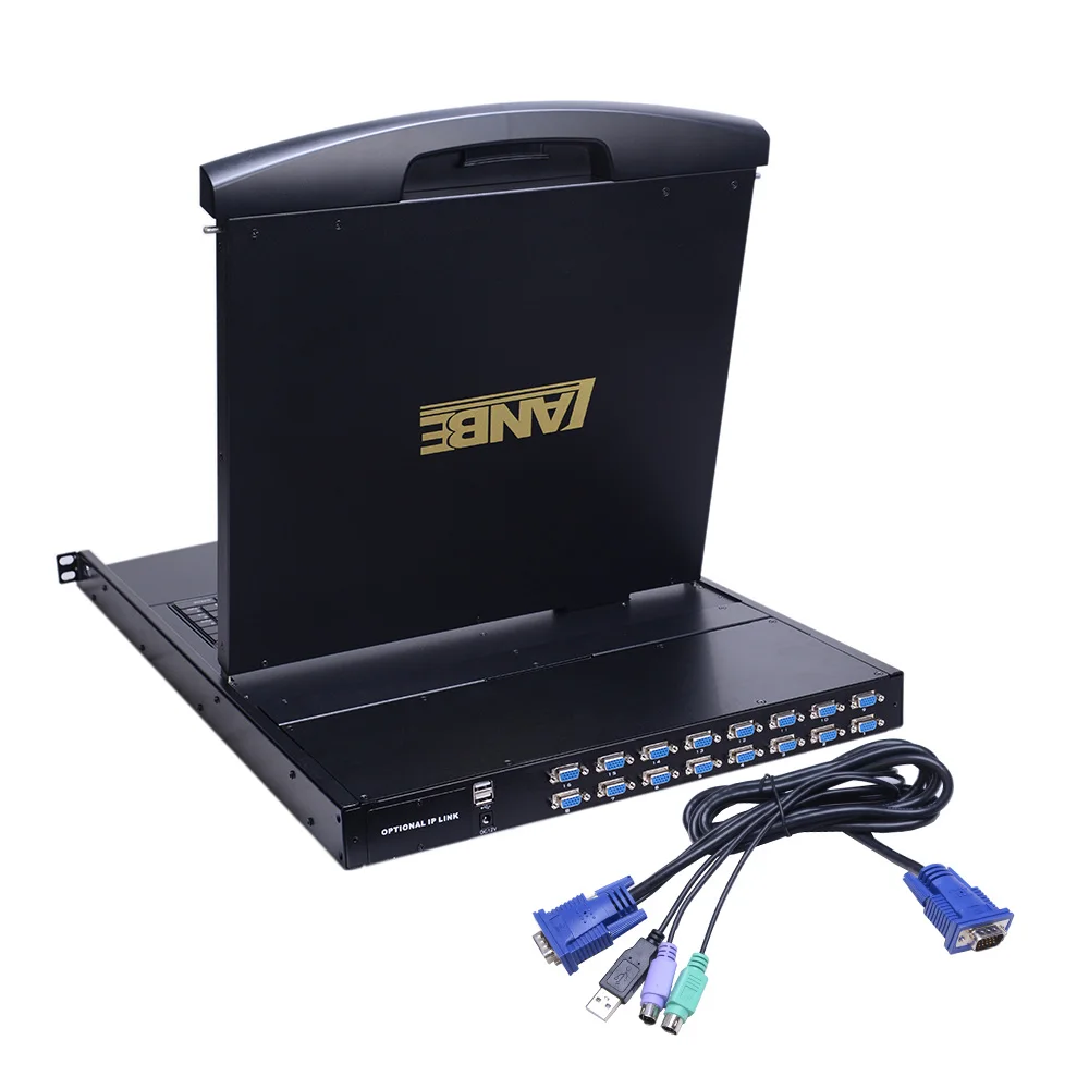 Hot-selling Dual-rail Metal Housing 17 Inch VGA Interface 16 Port LCD KVM Console Switch