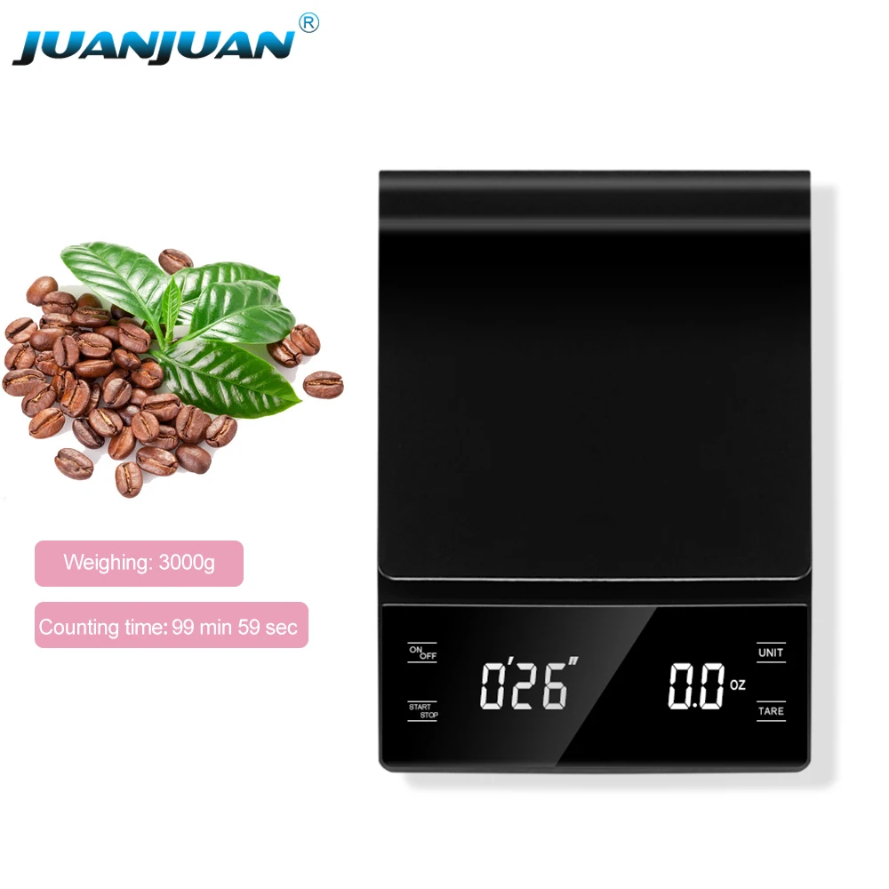 3KG 0.1g Kitchen Baking Drip Coffee Weight Balance Household LCD Electronic Digital Timer Touch Coffee Kitchen Scale