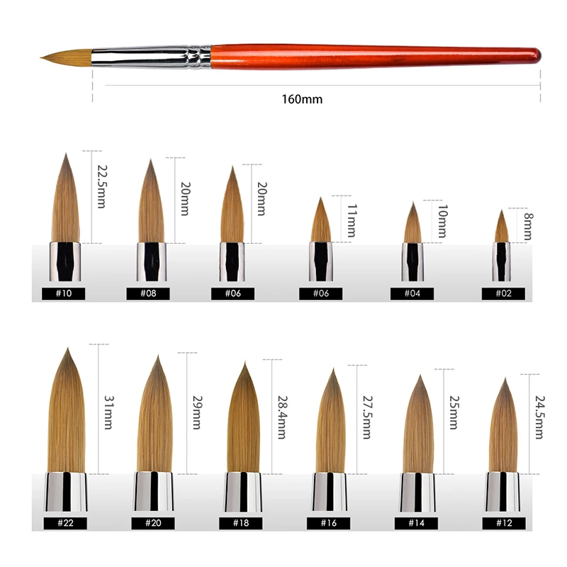 Popular Nail Art Brush Sable Acrylic Nail Brush Professional Red Wood Brush Painting Carving Tools Nails Art Gel pen