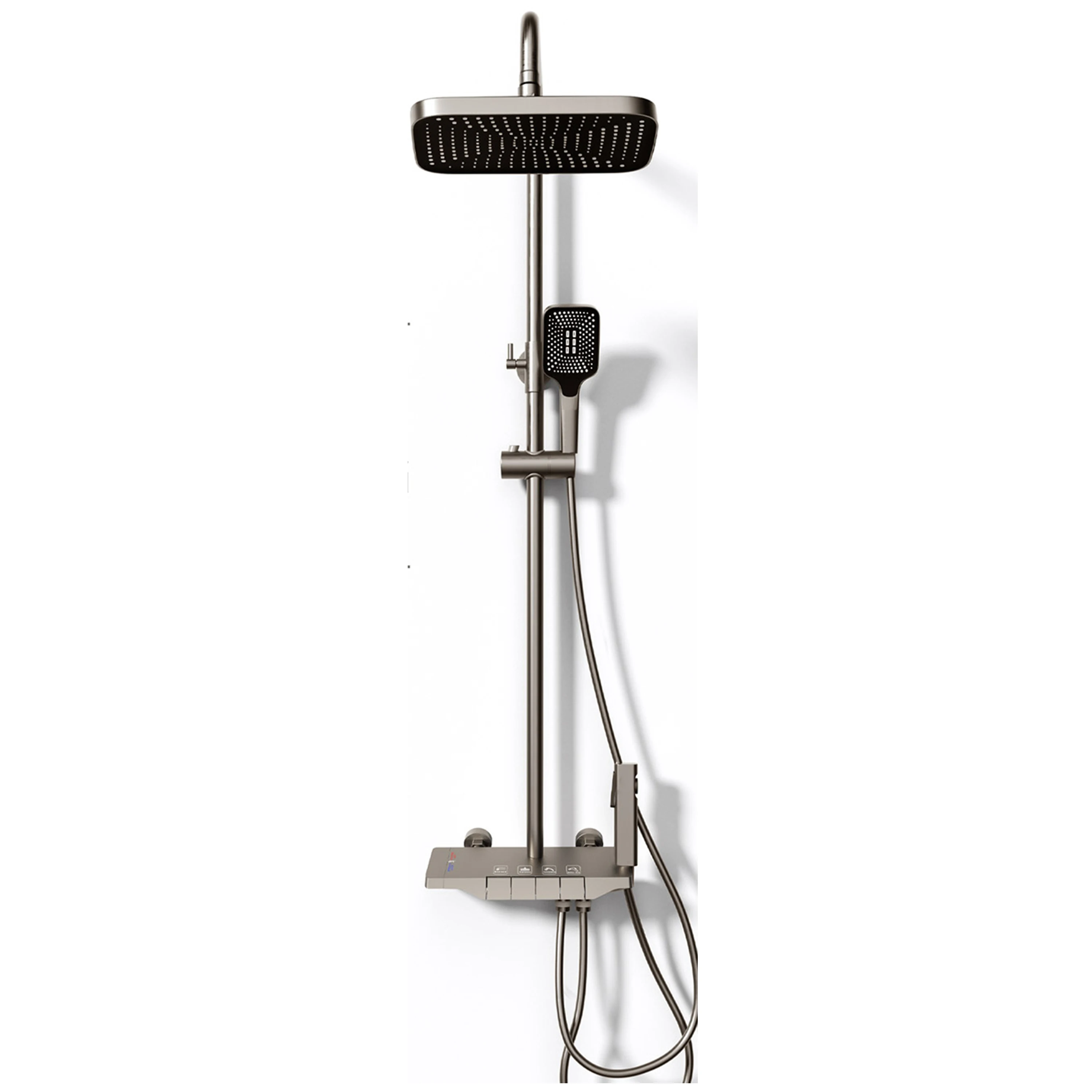 DQOK Fashion Piano Button Shower Faucet Brass 4 Function Gun Metal Grey Bathroom Thermostatic Shower Set