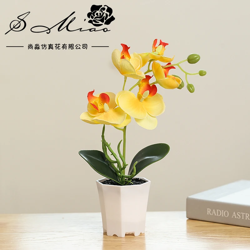 Artificial Phalaenopsis Bonsai in Plastic Potted Plant for Wedding Home Party Office Table Decor