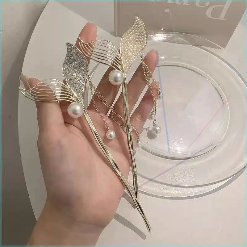 2022 new high-end beauty fish tail tassel hair hairpin pearl rhinestone chinese hairpin hair stick