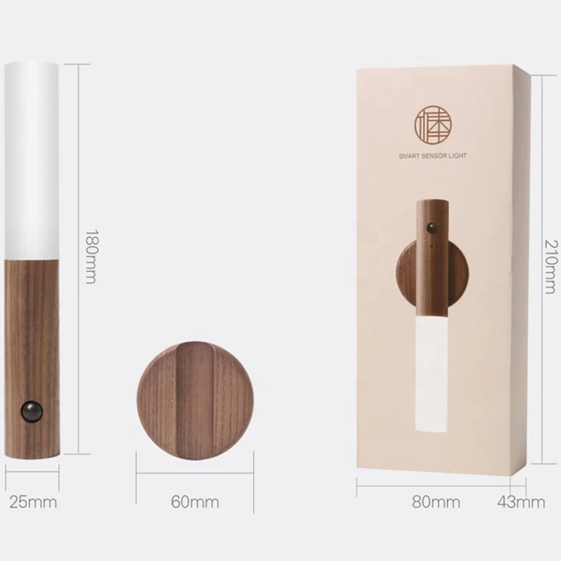 Inductive PIR Portable Wireless Magnetic Smart Indoor Wall Staircase Lamp USB Rechargeable Wood Led Motion Sensor Night Light