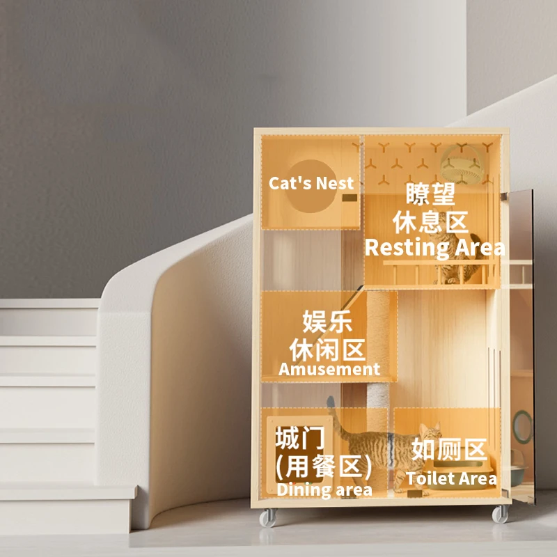 Pet Furniture Solid Wood Cat Cabinet Cat House Large Space Luxury Cat Villa Wood