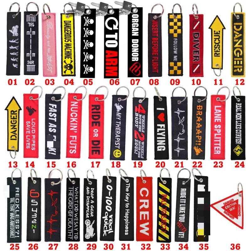 Cheap Promotional Gifts Company Logo Name Motorcycle Car Embroidery Keychain Ring Chain Fabric Label Custom Embroidery Keychain