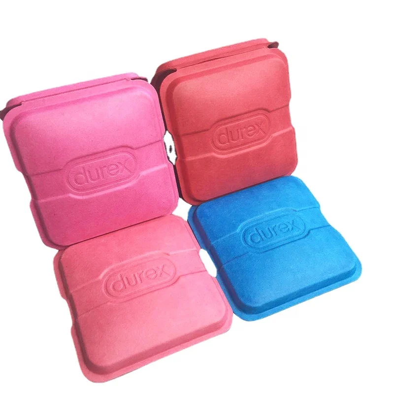 OEM Custom Colorful Condom Box Gift Packaging Wholesale Portable  Pulp  paper box gift box engagement paper tray molded pulp
