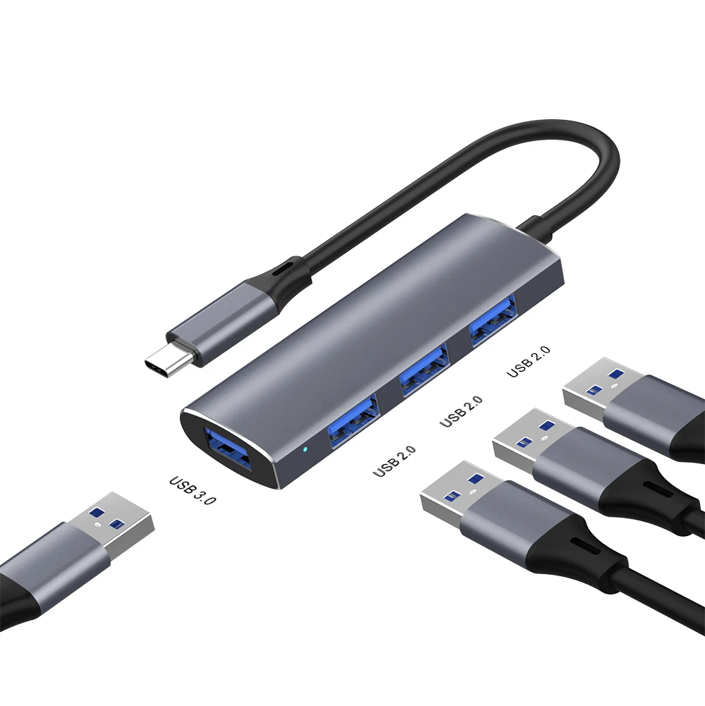 Dropshipping aluminium alloy USB C HUB 4 port USB splitter Type-C hub USB 3.0 hub for MacBook Notebook computer