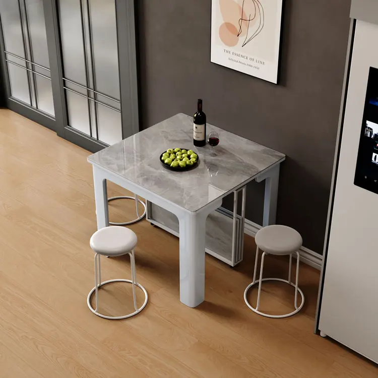 Rock Plate Extendable Dining Table Set Folded Wood Frame Unique table for Kitchen Living Room Hotel 6 8 seat