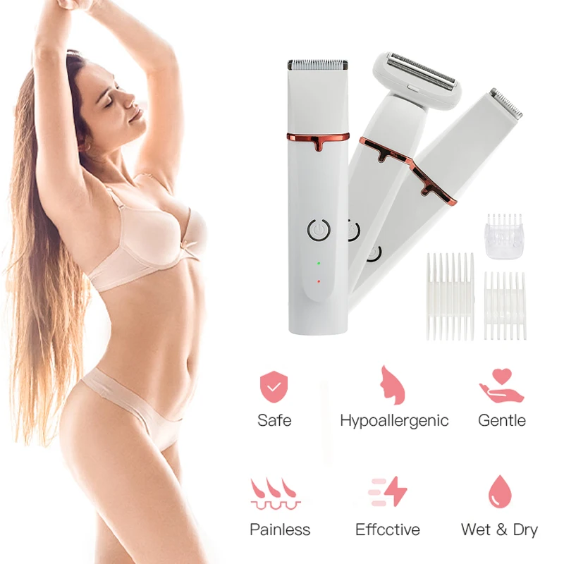 3 in 1 Wet/Dry Electric Body Hair Trimmer Cordless Waterproof Facial Hair Removal Shaver Razor for Painless Trimming of Pubic Fa