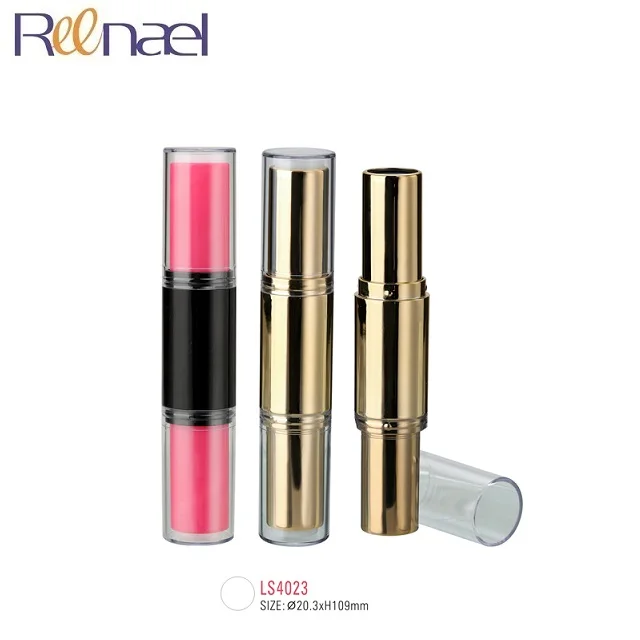 Double end lip stick case empty 9mm bullet lipstick container case with clear cover plastic lip balm case