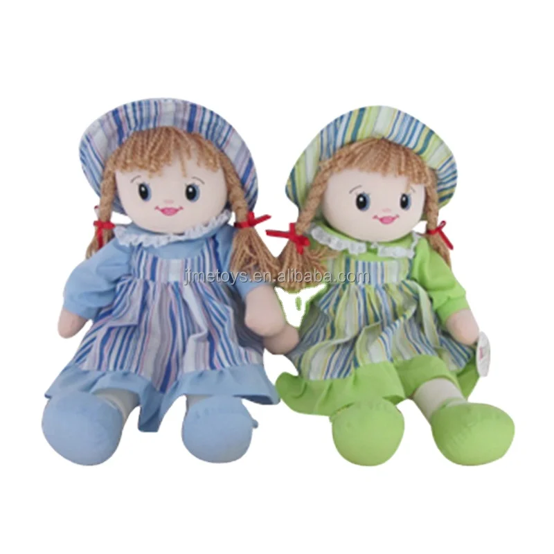 JM1206-2 Fabric Rag Dolls with Striped Cotton Dress