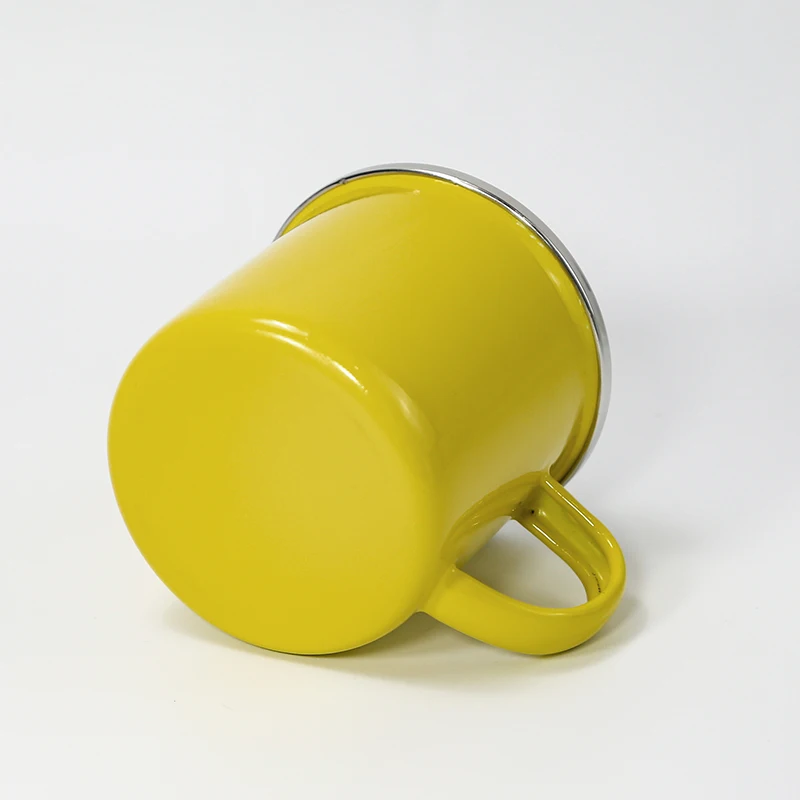 Custom Logo Business Christmas Gifts Sublimation Outdoor 11oz 350ml Camping Enamel Coffee Mug with Stainless Silver Rim