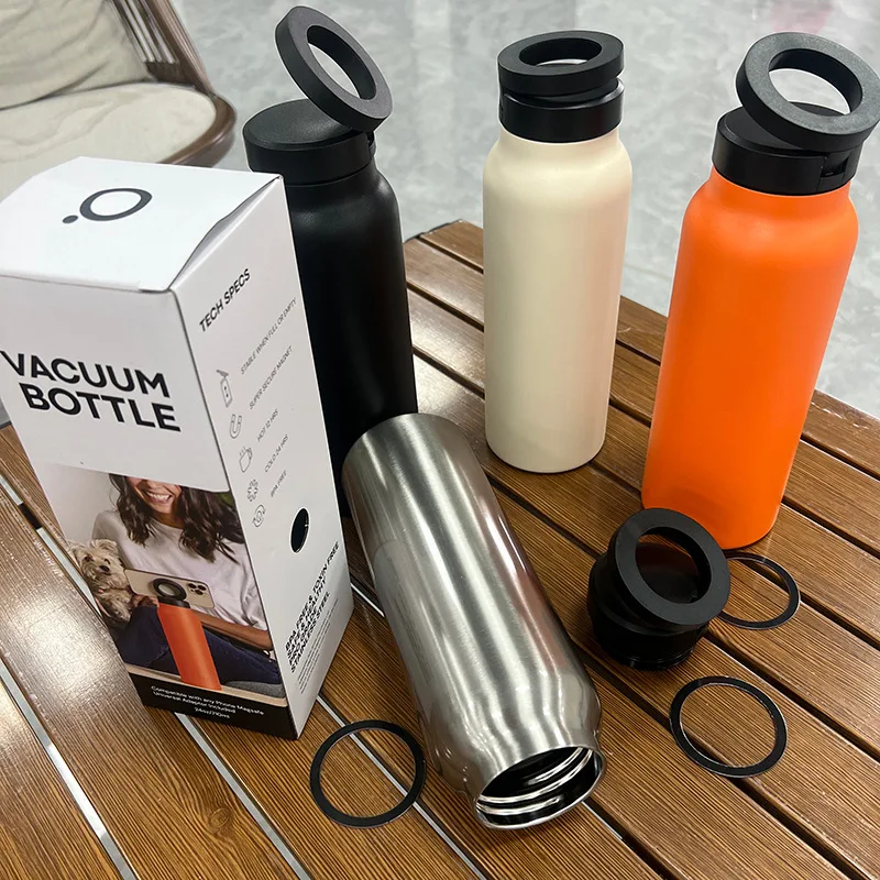 24oz Magnetic Lid Water Bottle Double Wall Insulated WaterBottles Magnetic Ring Phone Holder With Lid