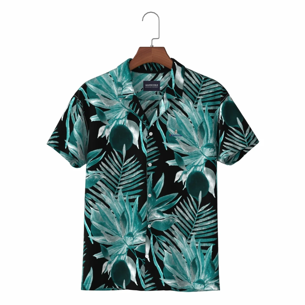 Big Palm Leaf print Shirt Digital Hawaii Plant Collar Floral Palm Beach Aloha Overhemd