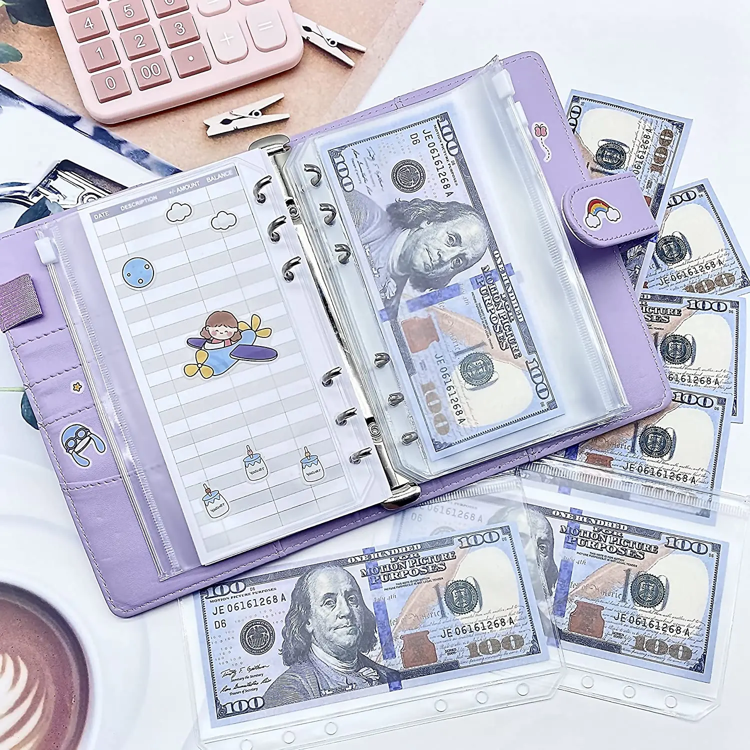 Wholesale-solid color-Budget-Binder-sets-with-Cash-Envelopes-stickers