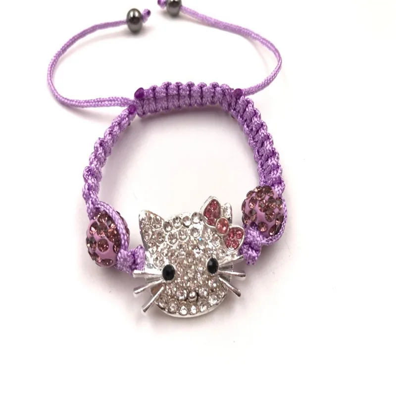 Glass / Coloured Glaze Cute Children Hello Kitty Cat Hand Woven Adjustable Bracelet