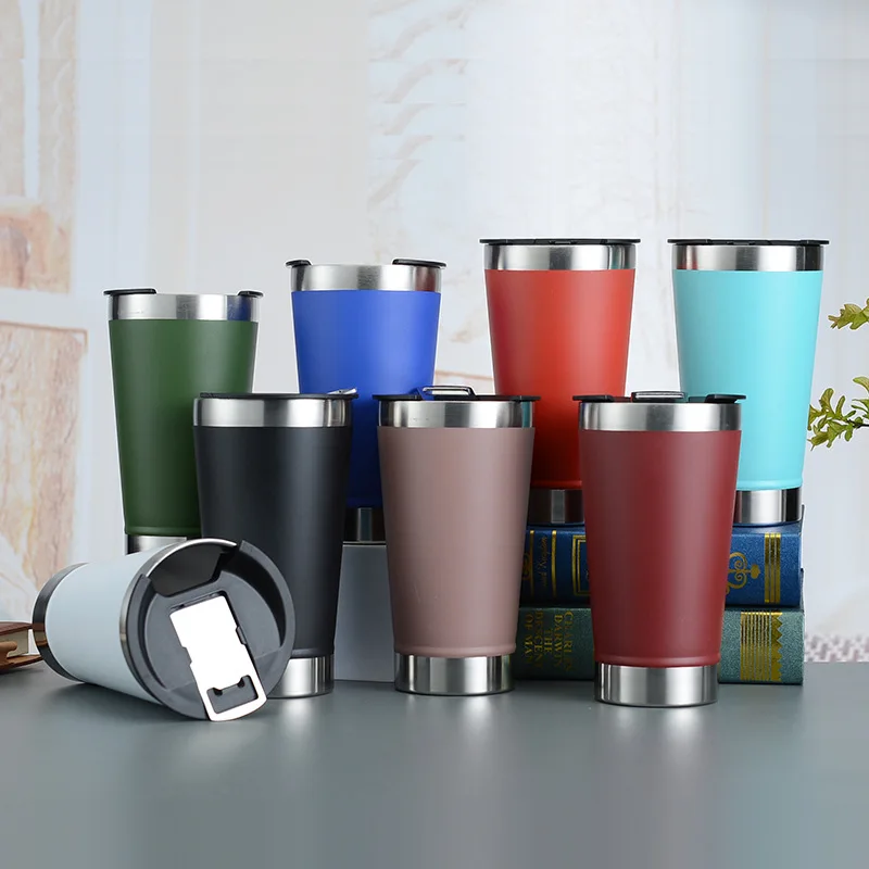 Wholesale stainless steel garrafa termica16oz caneca copo double wall Beer Cup insulated beer tumbler with beer opener