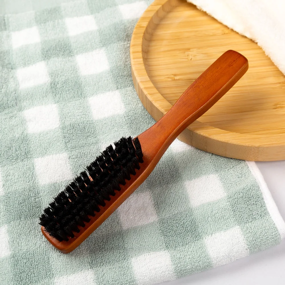 Factory OEM Custom Engraved Logo Premium Wooden Beard Brush with 100% Boar Bristles for Mens Grooming Beard Brush