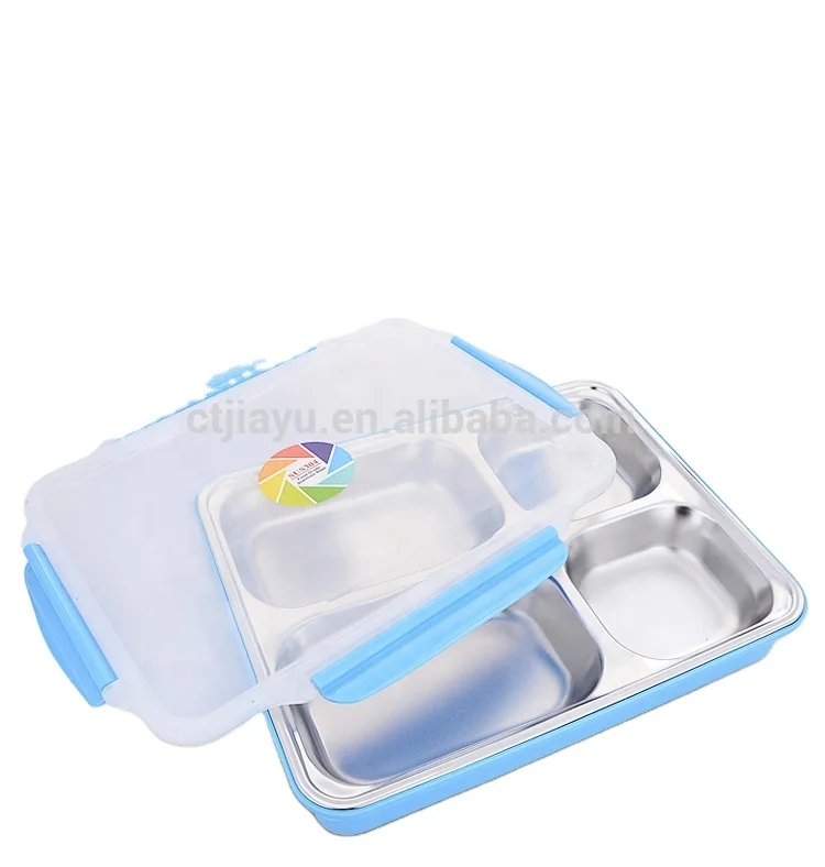 Big Size SS304 Plastic Cover 4 Compartments Lunch Box Tiffin Carrier