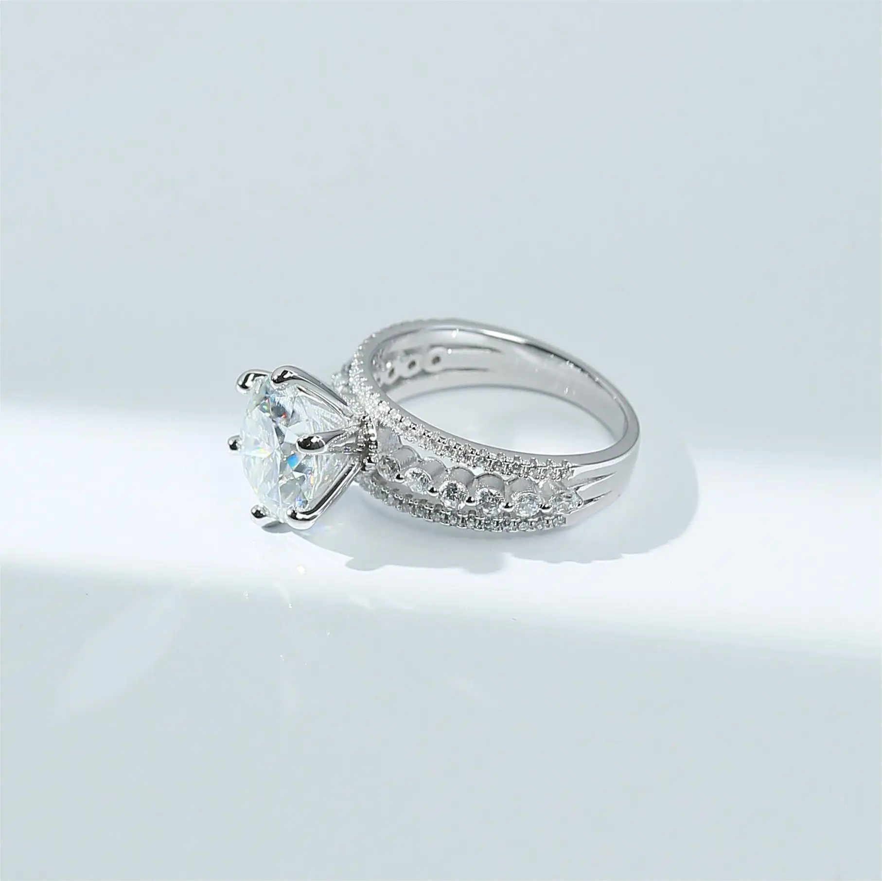 8 Adodo anti tarnish jewelry 5Carat Colorful S925 Sterling Silver 11MM Six-claw Moissanite Engagement Diamond Ring
