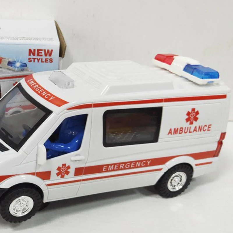 Felisu Large Friction Powered Rescue Ambulance 1:16 Toy Emergency Vehicle w/ Lights and Sounds