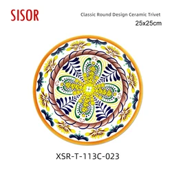 Wholesale Mandala Round Printing Ceramic Trivet customized Sublimation Spain Pad With Cork Bottom Kitchen Table Ceramic Placemat