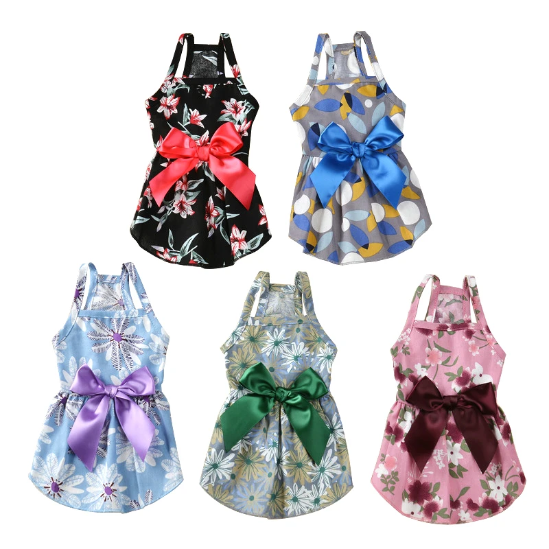 Wholesale New XXL Polyester Ribbon Skirt Cute Printed Princess Cat and Dog Pet Clothes for Spring Summer Wholesale Pet Clothes