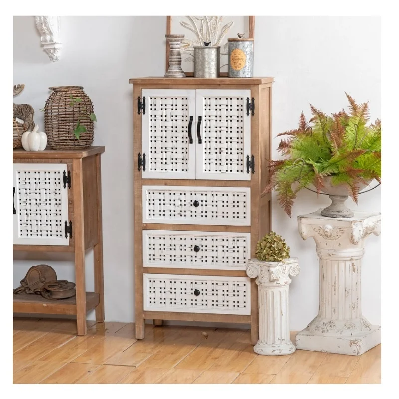 Innova China Fashion Rustic Fair Price Countryside Living Room Cabinet Furniture White Nordic Solid Wood Chest of Drawers