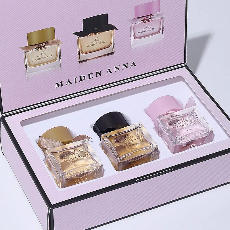 High Quality Custom Folding Perfume Gift Set Box Rectangle Shape with Gold Foil Embossing and Paper Card Insert Flat Shipping