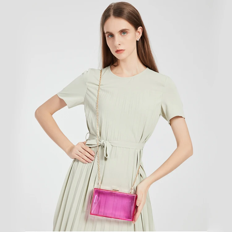 
2020 Wholesale trendy Multi colors two shoulder belt high quality clear acrylic ladies clutch evening bag 