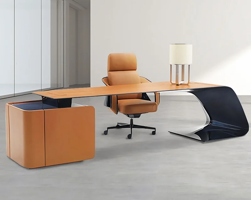 Italian light luxury president leather business desk Bugatti office desk Modern high-end corner computer boss CEO Storage desk