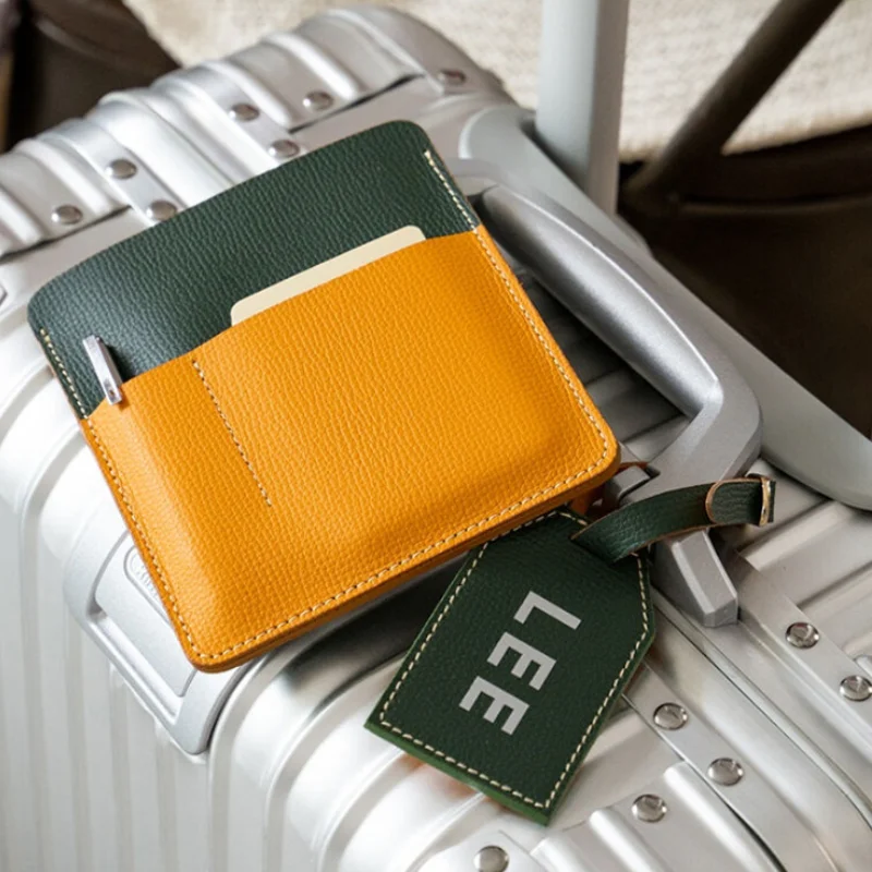 Personalized Color Block PU Leather Passport Cover Creative Travel Passport Storage Bag Portable Ticket Card Holder Wallet