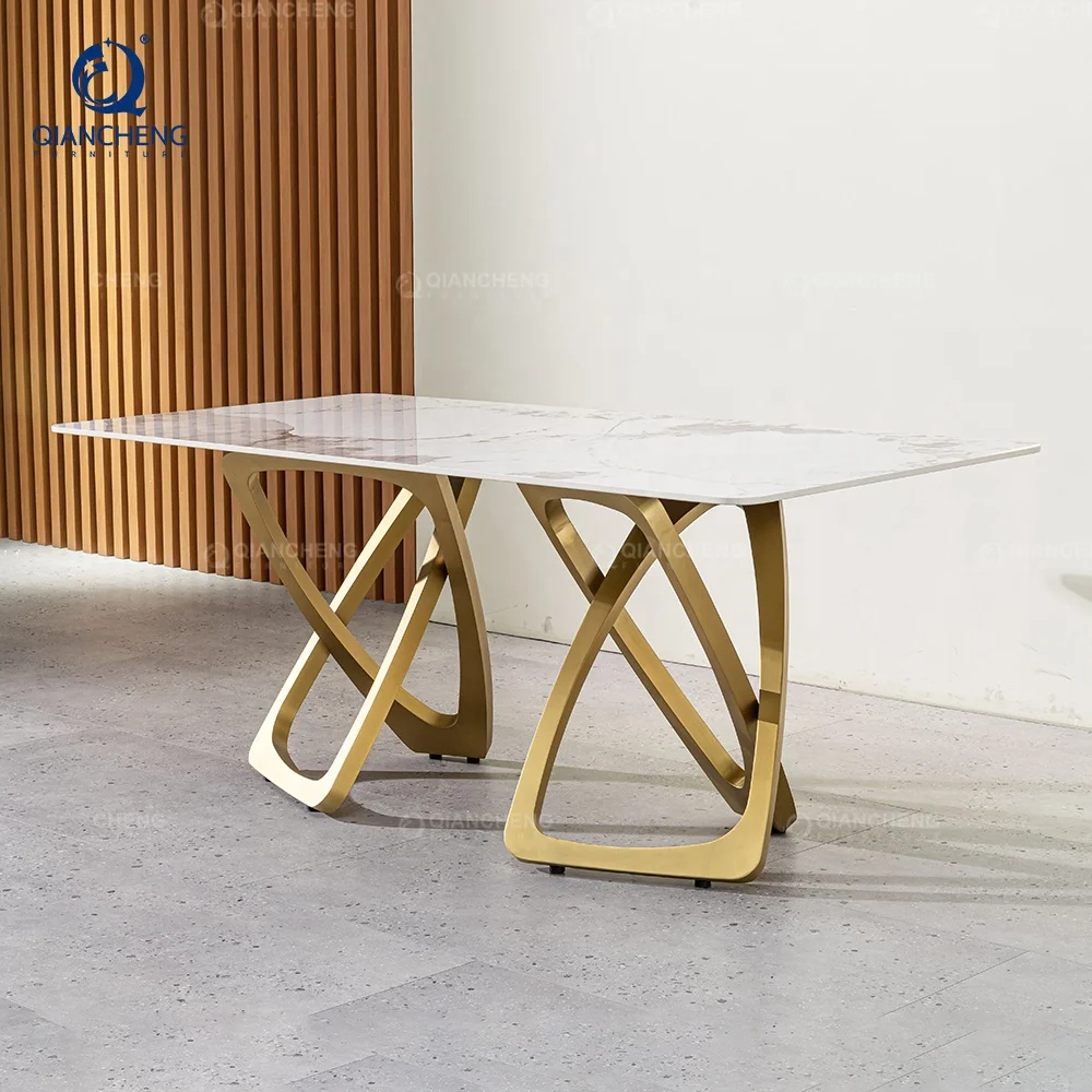 Power sellers chrome mirror luxury stainless steel marble dining set high end modern dinning room restaurant table