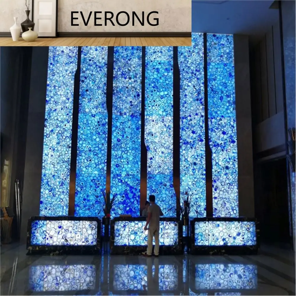 Translucent Stone Marble Factory Wholesale 5mm Natural Jade Blue Agate Slab Panels Polished Interior Design Gemstone Slab