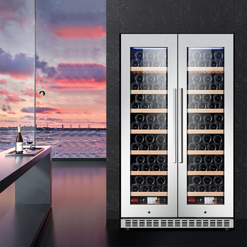 NUELEAD Best Selling 8 Shelves Beverage Refrigerator Wine Cooler Fridge 106 Bottles Dual Zone Household Bar Using