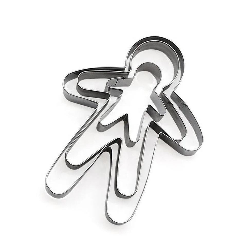3Pcs Baking Diy Cake Tools Pastry Bread Decorating Stainless Steel 3D Christmas Ginger Gingerbread Man Cookie Cutter